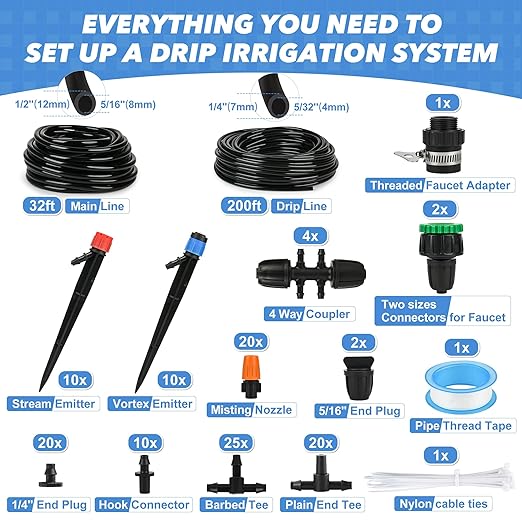 232FT(en) TATA Drip Irrigation System Automatic Garden Irrigation System Kit - Smart Drip & Sprinkler Watering System for Lawns, Flower, Vegetable Gardens -Water-Efficient Quick-Connect Fittings