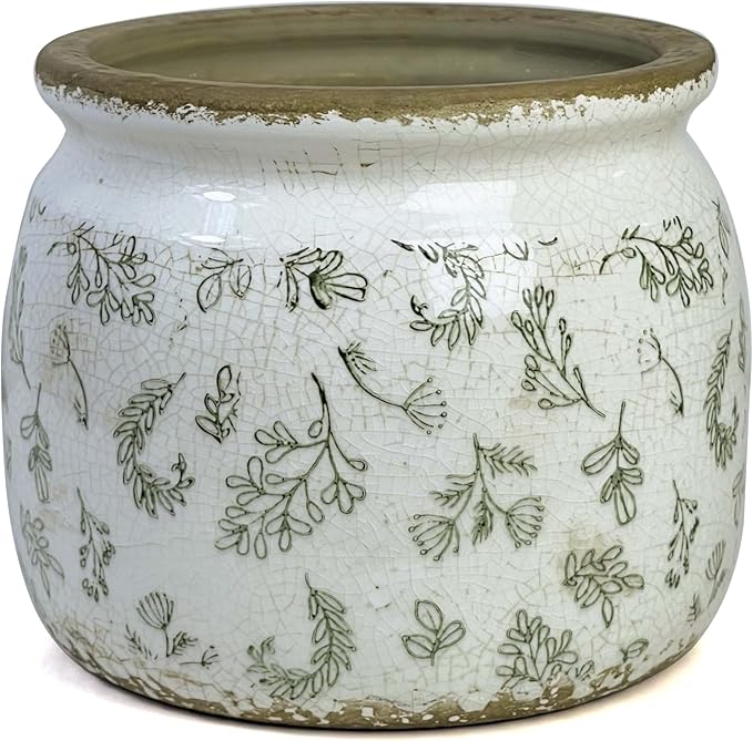 Dosayes Vintage Ceramic Ice Crack Flower Pot with Drainage Holes, Country Rustic Planters for Indoor and Outdoor,Tuscan Decor,Home,Living Room, Garden Decor, Gardening Gift (Retro)