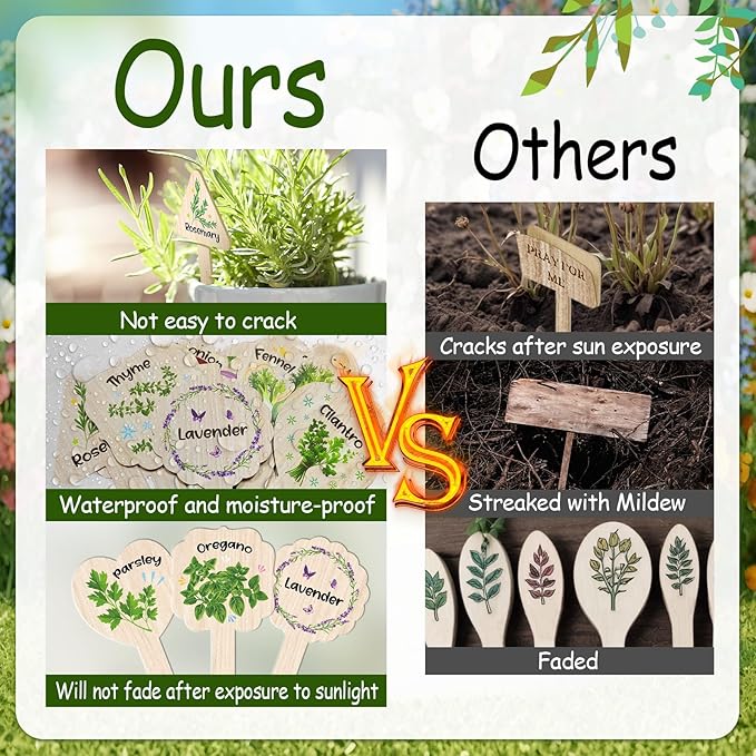 JUYRLE Plant Label Signs- 15PACK Herb Garden Markers, Plant Labels for Outdoor Garden Waterproof, Plant Tags with Names, Indoor Patio Tags for Succulent Flowers Greenery Seedling