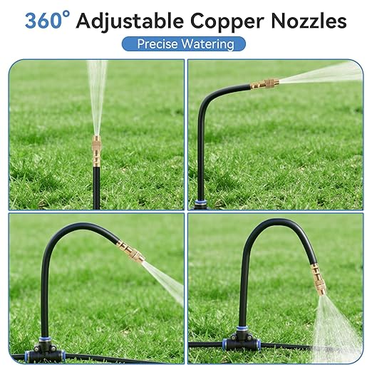 100FT Drip Irrigation System,Garden Watering System with 17 Copper Nozzles&1/4" Tubing, 360° Adjustable Irrigation System for Garden,Automatic sprinklers for Yard,Raised Beds&Greenhouse