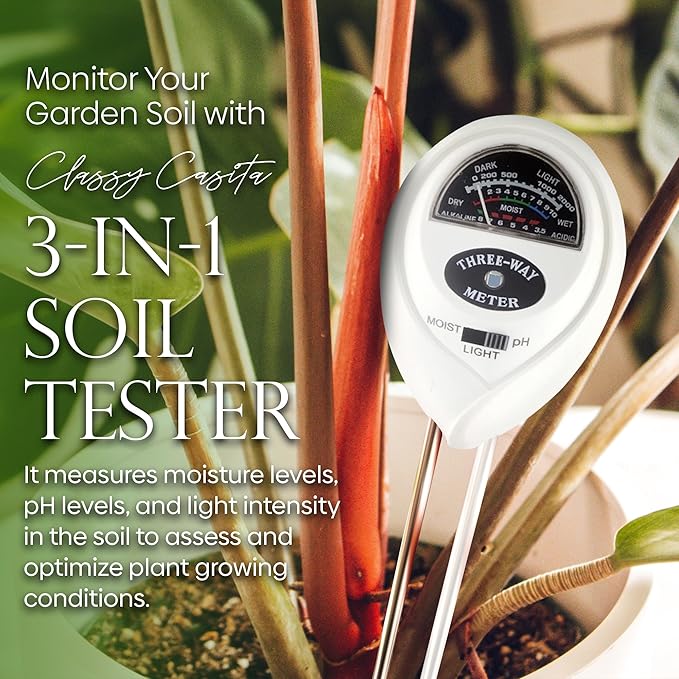 Classy Casita Plant Care Bundle: Sticky Traps, 24-Pack Plant Sticky Traps & 3-in-1 Garden Soil Tester Kit, Indoor and Outdoor Measuring Tool for House, Garden, Lawn,& Farm, White