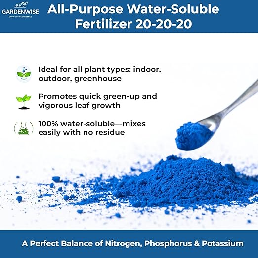Gardenwise 20-20-20 Water-Soluble Fertilizer – Powder for Liquid Plant Food for Indoor & Outdoor Plants, Orchids, Vegetables, Lawns, Flowers – 20 20 20 Fertilizer 5 Quarts (10 lbs)