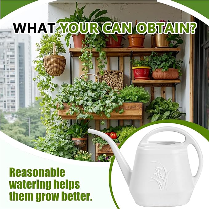 Plastic Watering Can - for Indoor and Outdoor Home Garden Plants - with Long Spout - White - 1/2 Gallon