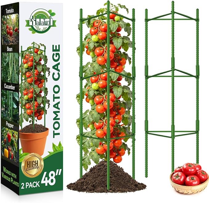 Halatool 2 Pack Tomato Cages for Garden, Up to 48in Adjustable Tomato Cage, Garden Stakes Tomatoe Trellis for Pots, Tomatoes Plant Support for Raised Garden Bed & Climbing Vegetables Flowers