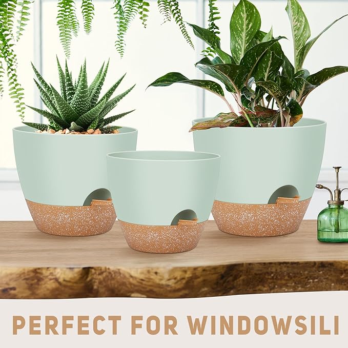 YNNICO 12" 10" 9" Large Self Watering Plant Pots, 3 Pack Flower Pots Planters with Multi Mesh Drainage Holes for Indoor Outdoor Garden Plants and Flowers.
