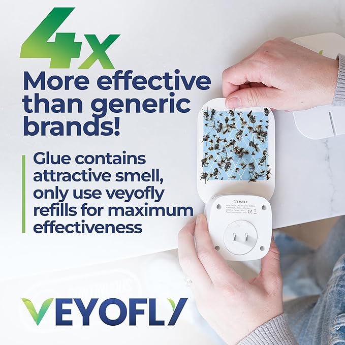 VEYOFLY Fly Trap Indoor, Fruit Fly Traps for Indoors Flying Insect (2 Device + 4 Refills) Gnat Traps for House Indoor, Bug Zapper Indoor, Gnat Killer Catcher & Fruit Fly Killer Light Plug in
