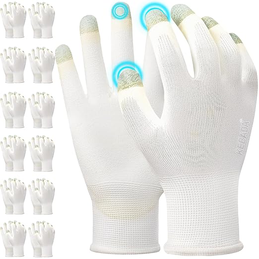 Kebada W1 Work Gloves for Men and Women, PU Coated Safety Gloves with Grip, Touchscreen, Ideal for Warehouse Package Handling, Construction, Gardening, White Small