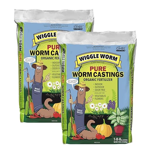 Wiggle Worm 100% Pure Organic Mineral-Dense Worm Castings Fertilizer, 30lbs, Pack of 2 - Improves Soil Fertility and Aeration for Growing Better Houseplants, Vegetables, and More