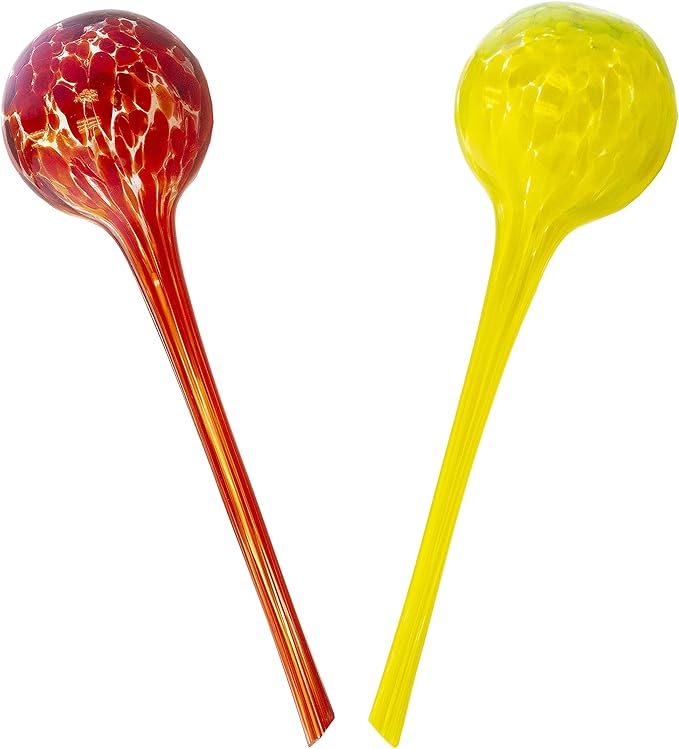 Maxam Wyndham House, 2 Piece Watering Globe Set, Colorful Hand-Blown Glass Plant Watering System