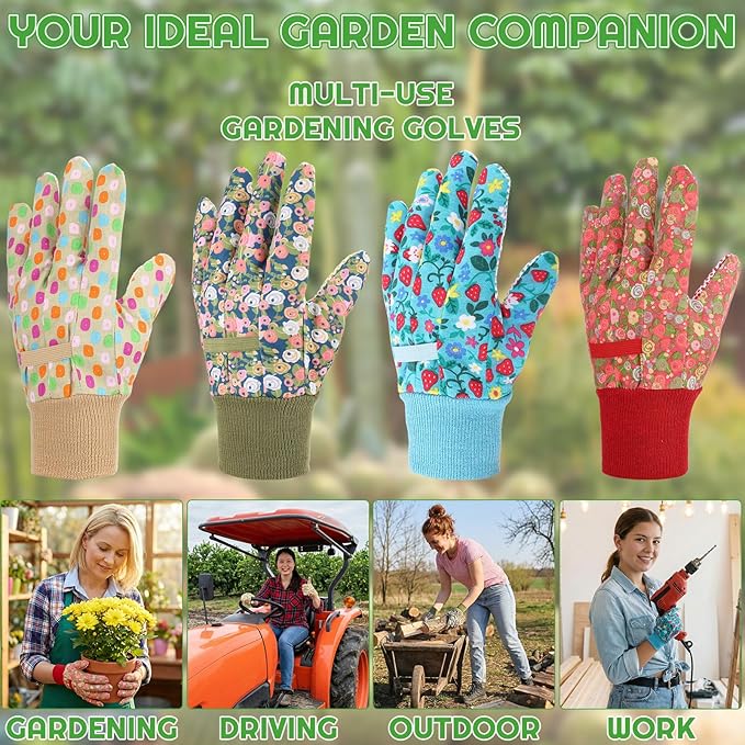 4 Pairs Gardening Gloves for Women Breathable Floral Garden Gloves with Non-Slip Grip Work Glove for Weeding Planting