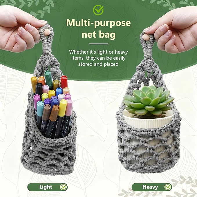 Macrame Wall Plant Hanger, Hanging Planter Basket Holder, Wall Planters for Indoor Plants, for Up to 4 Inch Pot (Grey, 4-Inch)