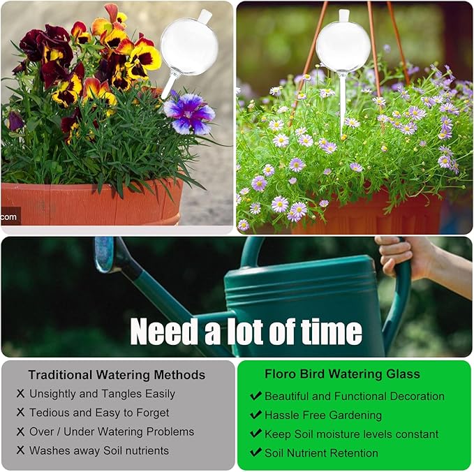 3 PCS Top-Fill Self Watering Globes, Automatic Plant Watering Devices, Transparent Self Watering Planter Insert, Durable Clear Glass Aqua Bulbs for Indoor, Ball Shape, & Funnel
