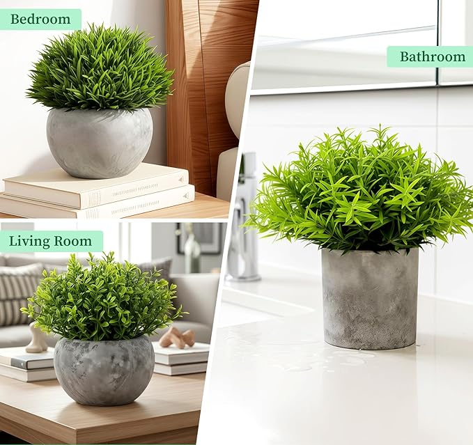 5 Pack Fake Plants, Small Artificial Plants in Pots, Faux Plants Indoor, Artificial Eucalyptus Plants for Desk Shelf Bathroom Bedroom Kitchen Living Room Office Decor Housewarming Gift