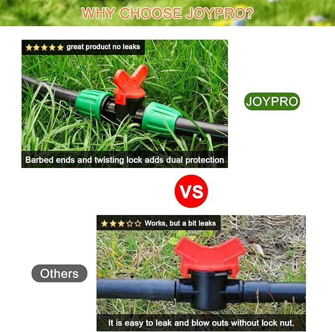 Drip Irrigation Fittings Kit for 1/2 Inch Drip Tubing, 20 Pieces Set 1/2'' Drip Line Anti-Drop Barbed Locked Nut Connectors - 4 Tees 4 End Caps 3 Valves 2 Elbows 7 Reducing Tee Connectors