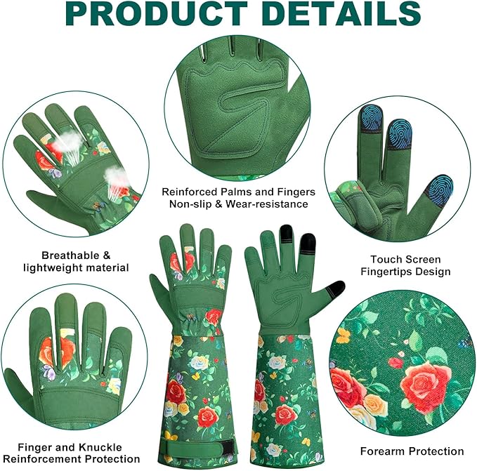 DLY Gardening Gloves, Garden Gloves for Women, long gardening gloves for Garden Work and Yard,Durable and Comfortable(X-Large, Green