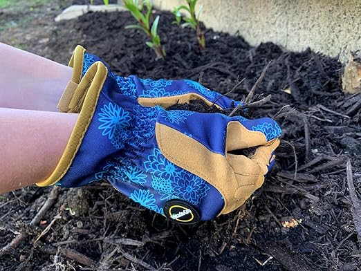 Miracle-Gro Women's High-Dexterity Gardening Work Gloves, Touchscreen Technologies, Abrasion Resistant, Comfort, Blue/Tan, Medium, (MG86207/WML)