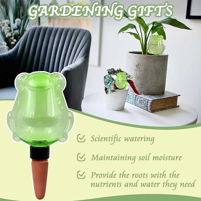 2 Pack Self Watering Spikes, Indoor Plant Watering Globes, Frog Shape Automatic Irrigation Spikes,Plant Watering Devices(Green)
