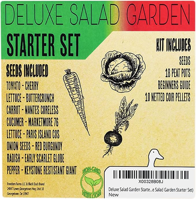 Deluxe Salad Garden Starter Kit - Includes: Seeds, Peat Pots, Netted Coir Pellets, and a Beginners Guide - Easy Starter Kit for Gardeners - Heirloom, Non-GMO (Deluxe Salad Garden Starter Set)