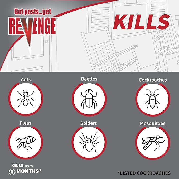 Revenge Home Pest Control, 18 oz Concentrate, Long Lasting Protection Kills 500+ Listed Insects, for Indoors and Outdoors