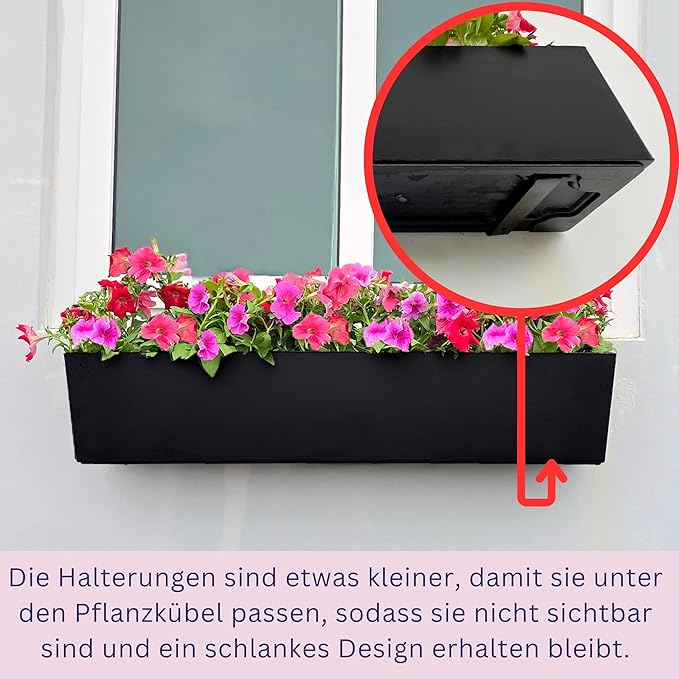 LaLaGreen Planter Boxes Outdoor (40 Inch, 1 Pack) Large Rectangular Self Watering System, Black Window Flower Boxes with Bracket Vertical Plant Container Wall Mount Indoor Succulent Herb Garden Home
