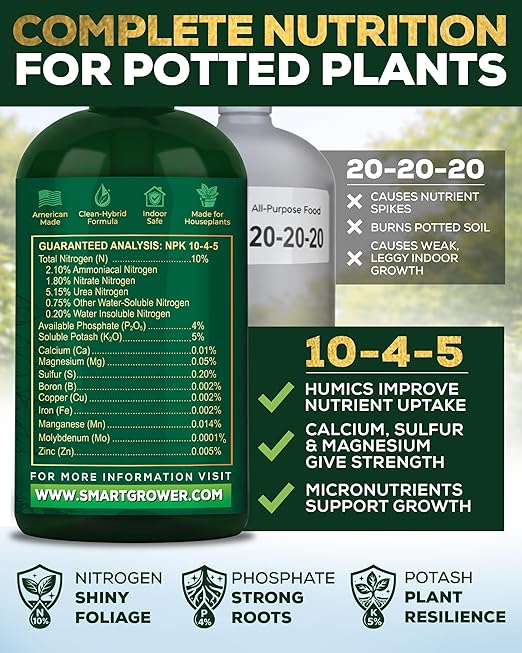 Plant Food for Houseplants, Instant Indoor Plant Fertilizer for Healthier Plants, Clean & Safe for Indoor & Outdoor Use, USA Made - Smart Grower Genius+ Easy Squirt Pump 8oz- 2 Pack Makes 192 Gallons