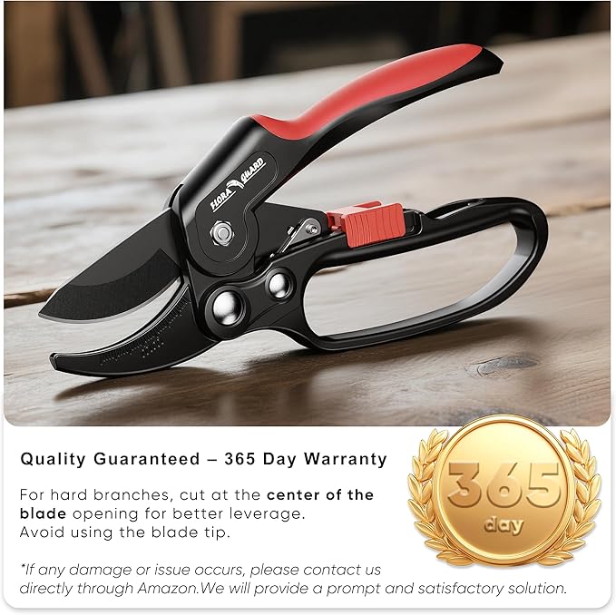 FLORA GUARD Ratchet Pruning Shears for Easy Cutting, Heavy Duty Garden Clippers for Thick Branches, 3-Step Ratcheting Hand Pruners for Weak Hands, Seniors & Gardening