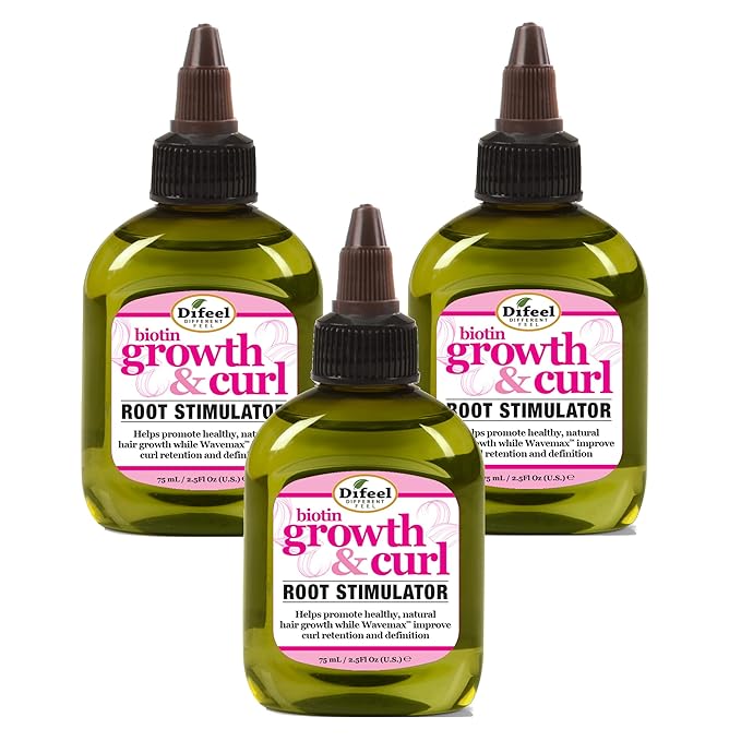 Difeel Biotin Growth and Curl Pro-Growth Root Stimulator 2.5 oz. (Pack of 3) - Deep Treatment for Hair Growth and Damaged Curly Hair