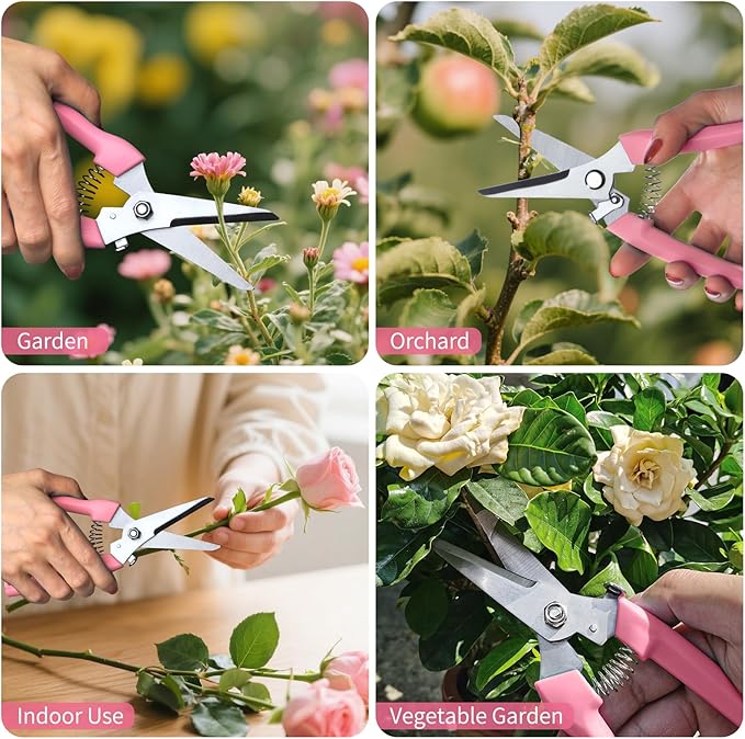 Flower clippers, 7.6 inch Pruning Shears for Beginners, High Strength Steel, Sharp Rust Resistant Floral Scissors with Comfortable Grip Handles, Garden Clippers, Rose Clippers for Gardening -PINK