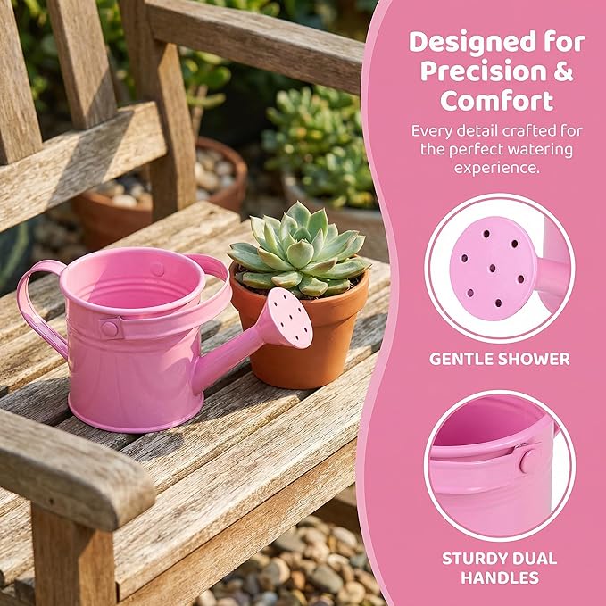 DOITOOL Small Metal Watering can for Kids Pink Mini Flower Watering Pot with Long Spout Portable for Indoor and Outdoor Plant Care