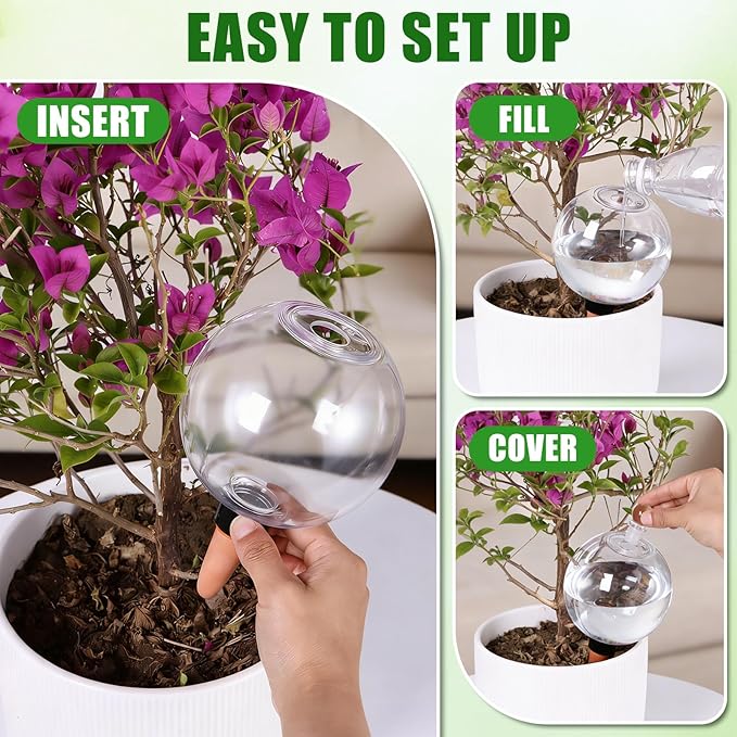 26 oz Extra Large Plant Self Watering Globes Top Fill - Upgraded Plastic Water Bulbs, Slow Release Terracotta Self Watering Planter Insert, Plant Watering Devices System, Water Spikes Stakes, 4 Pack