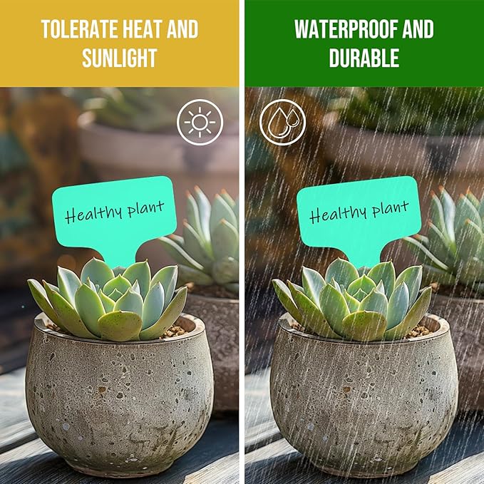 Plant Labels 200 Pcs Yuanling T-Type Plastic Garden Tags Waterproof Plant Sign Stakes Nursery Garden Makers for Seedlings Flower Vegetables Herb Potted Belt Permanet Marker Pen (Teal)