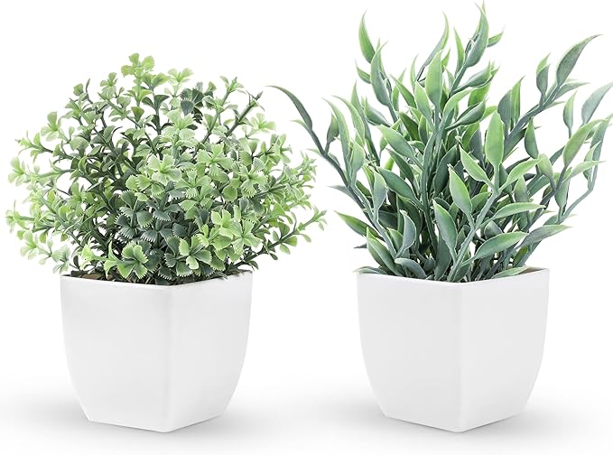 Der Rose 2 Pack Small Fake Plants Artificial Greenery Eucalyptus Plants in Pots for Bedroom Living Room Decor