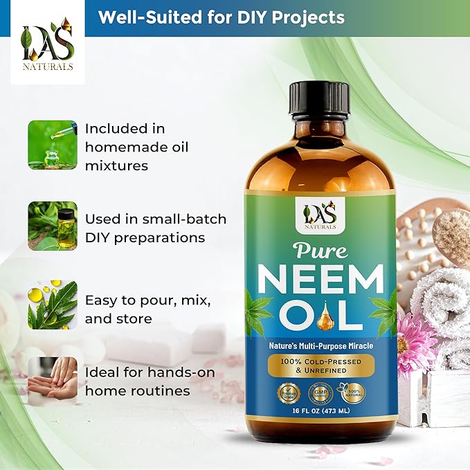 Pure Neem Oil for Plants, Hair Growth & Skin — 100% Cold-Pressed Unrefined Concentrate | Indoor, Outdoor Garden | Face, Scalp, Nails, Pets | 16 fl oz
