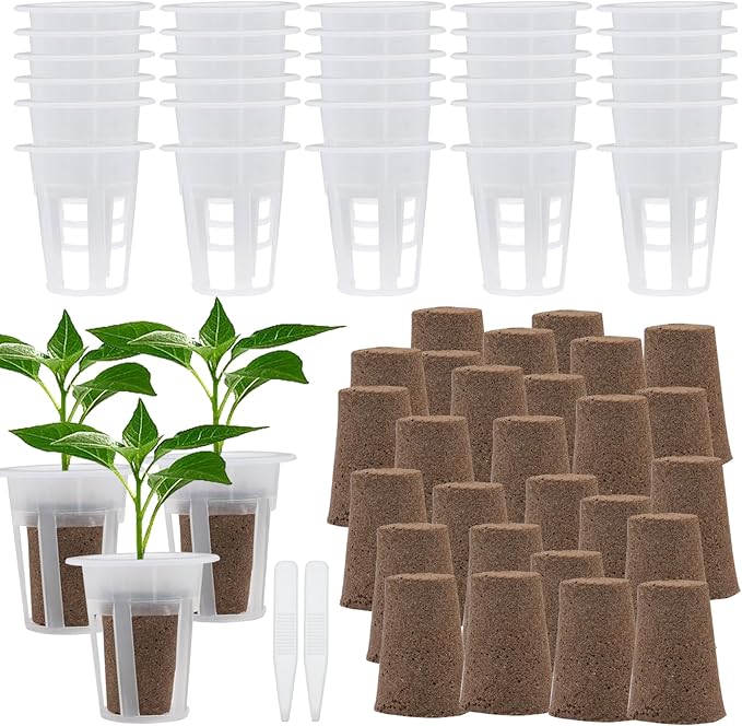 62 PCS Hydroponic Seed Growing System Hydroponic Growing Kit, 30 Hydroponics Plant Baskets and 30 Grow Sponges Pods, 2 Tweezers for Ourdoor Use and Garden Indoor