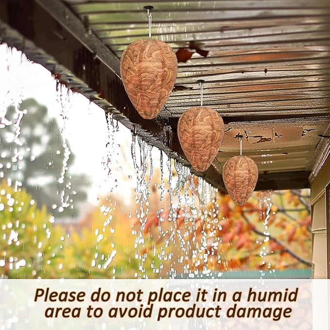 DECYOOL 4 Pack Paper Wasp Nest Decoy Hanging Wasp Nest Stay Away from Wasps Hornets Yellow Jackets(Reddish Brown)