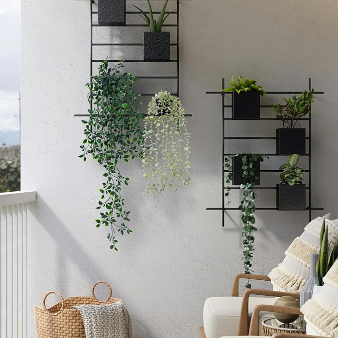 Freyalife 2pcs Fake Hanging Plants for Room Decor,Artificial Potted Plants Eucalyptus for Aesthetic Vintage Boho Home Office Living Bedroom Wall Patio Bathroom Bookshelf Christmas Indoor Outdoor Decor