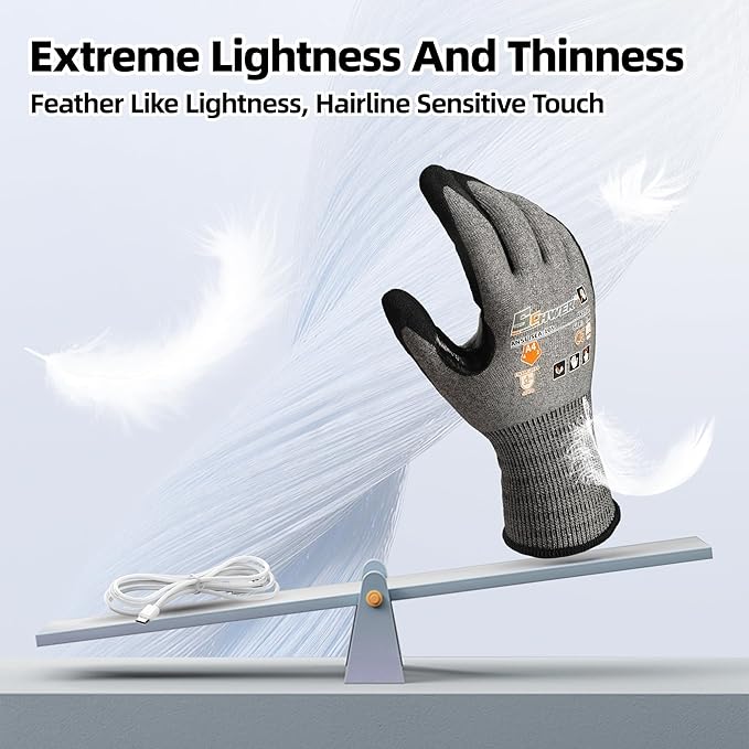 Schwer A4 AIR-SKIN Cut Resistant Work Gloves AR5918 with Extreme Lightweight & Thin, Grip Gloves for Gardening, Fishing, Refined Work, Mechanic, Touch-Screen, 3D-Comfort Fit, 1 Pair (M)