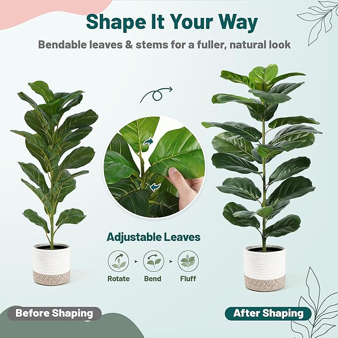 Der Rose 2 Pack 30" Artificial Fiddle Leaf Fig Tree, Mid-Size Realistic Plants Indoor & Outdoor Fake Plants for Apartment Home Living Room Office Decor