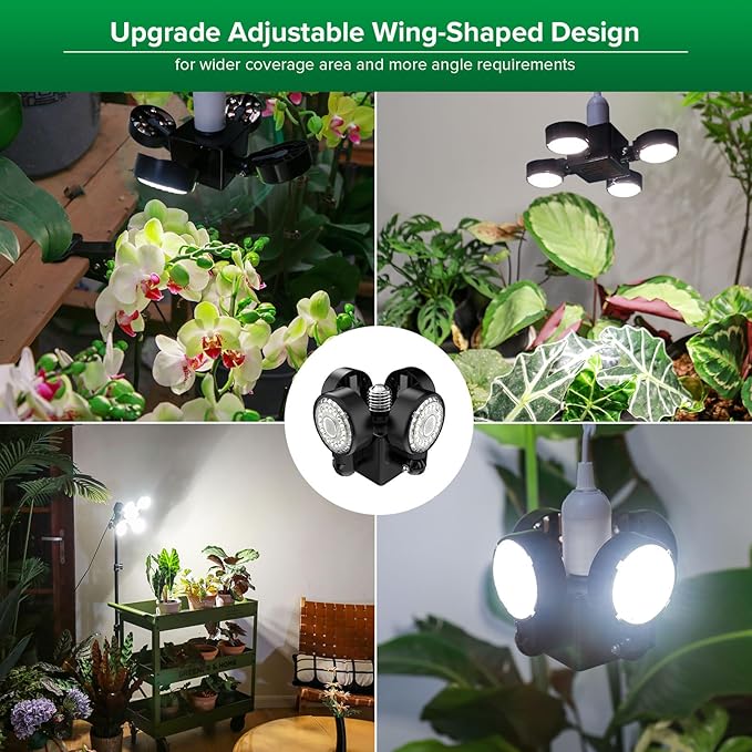 SANSI Grow Light for Indoor Plants, 40W (400 Watt Equiv) 4000 Lumen High PPFD Full Spectrum Plant Light with Remote Timer, Dimmable, Folding Wings Grow Light for Indoor Growing Greenhouse, E26 Base