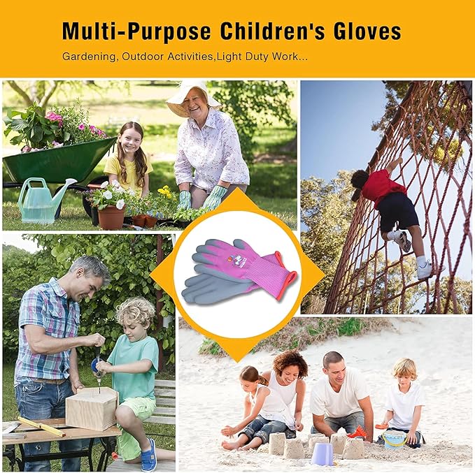 KDK Ages 3-5 Kids Gardening Gloves,Yard Work Gloves for Toddlers, Youth, Girls, Boys, Childrens, Soft Safety Rubber Gloves (XXXS Age 3-5, 1 Pair Pink Unicorn)