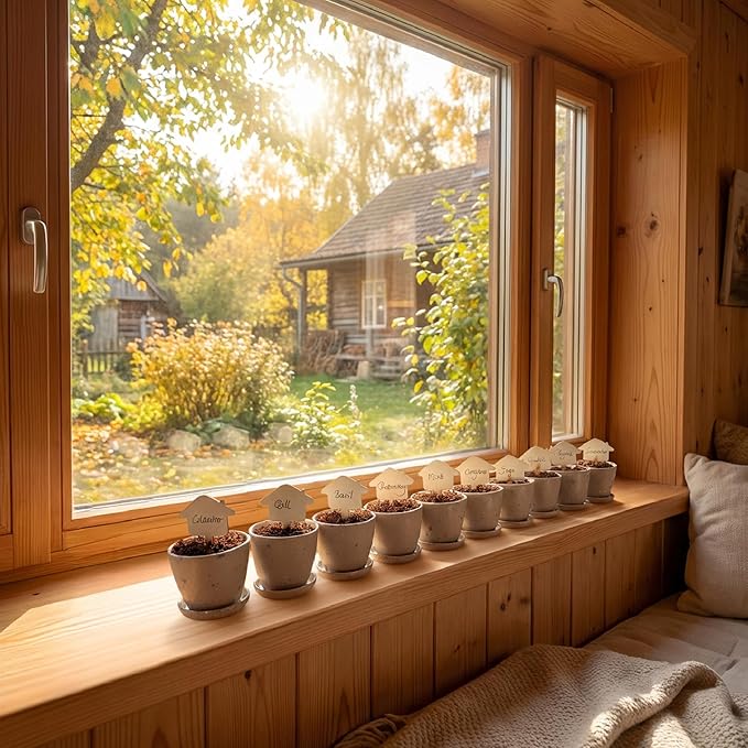 Window Herb Garden Kit – 10 GMO-Free Indoor Herbs with Biodegradable Bamboo Pots – Eco-Friendly Kitchen Planter Set for Easy Gardening & Sustainable Growing – A Unique Gift for Women and Kids