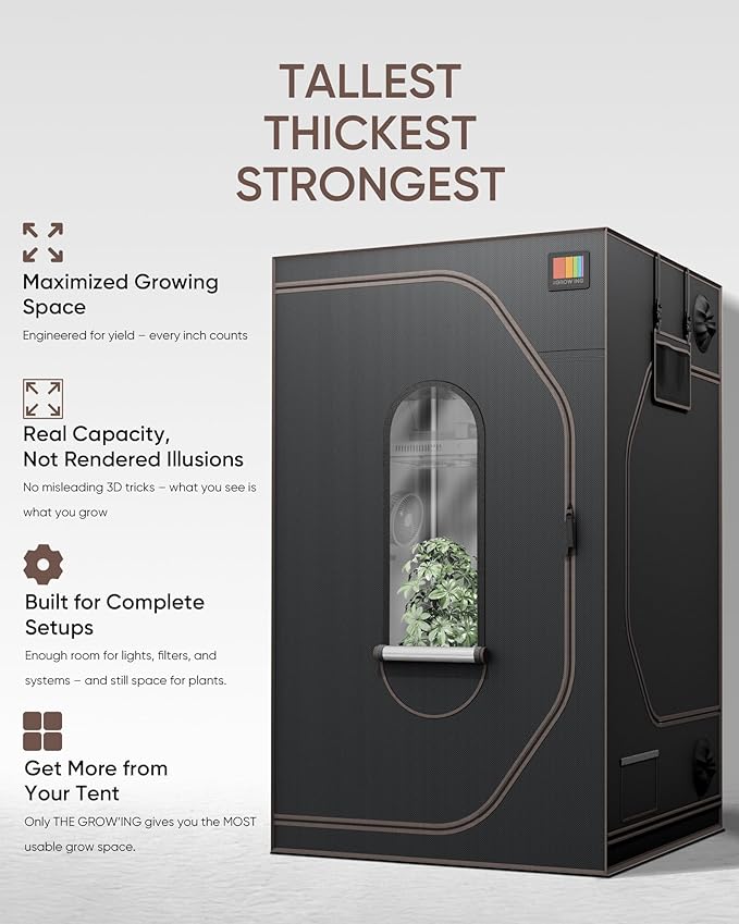 The Growing 4x4 Grow Tent 48"x48"x80", Light Proof Large Indoor Hydroponic Grow Tent with Reflective Mylar Observation Window and Floor Tray for Indoor Plant Growing