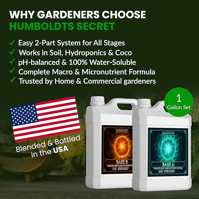 Humboldts Secret Base A & B Liquid Hydroponic Fertilizer | Complete Hydroponic Nutrients for Indoor and Outdoor Plants | Supports Healthy Vegetative Growth and Flowering Stage | 1 Gallon