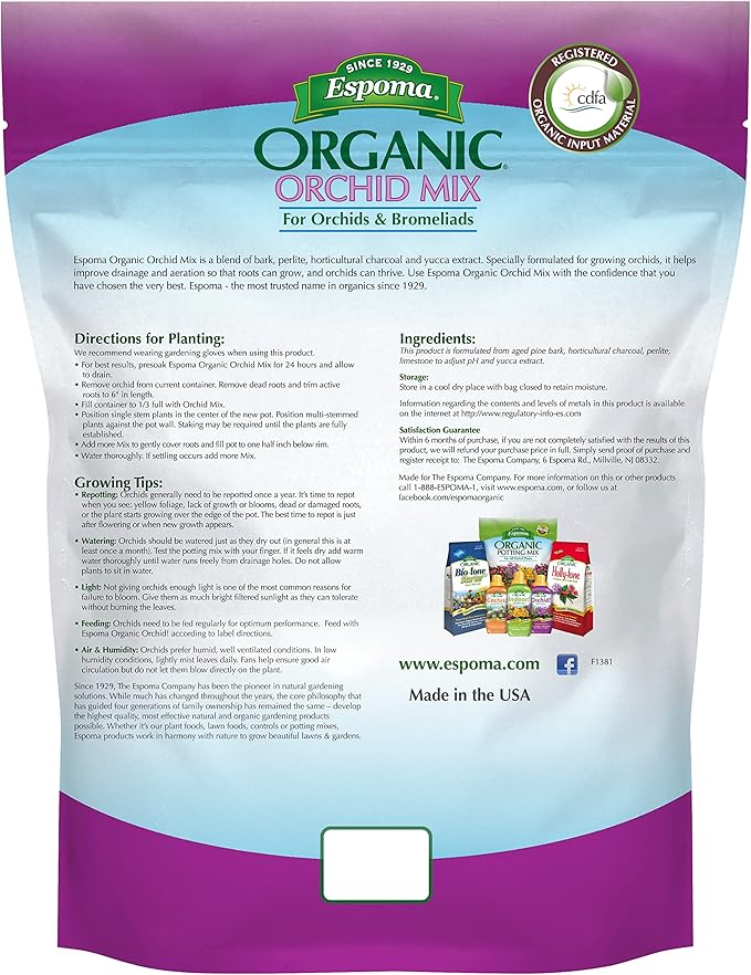 Espoma Organic Orchid Mix 4-quart bag. For All Orchids and Bromeliads. Ideal for Phalaenopsis, Dendrobium, and other Types of Orchids. For Organic Gardening