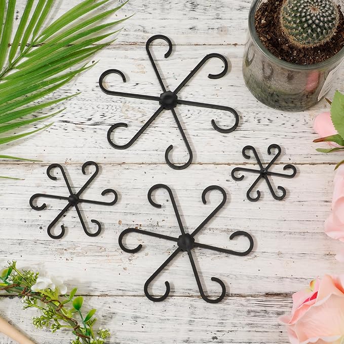 PEUTIER 4pcs Plant Stem Supports, Plastic Houseplant Climbing Holders Stabilizer Reusable Small Climbers Flower Plant Stakes Trellis Stem Hook Growth Accessories for Indoor Monstera (Black)