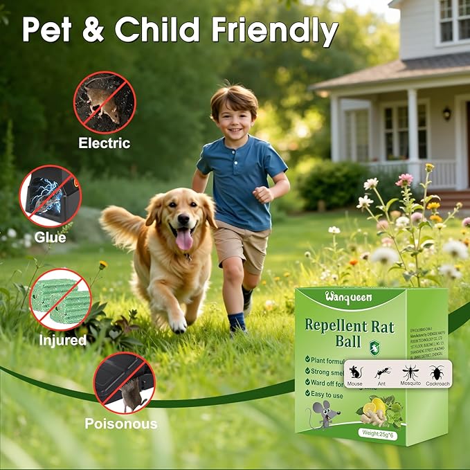 Wanqueen 8 Pack Mouse Rodent Repellent Balls, Peppermint Oil to Repel Mouse Traps & Rats, Long Lasting Protection, Safe for Pets & Kids Natural Deterrent for Home, Garage, Car