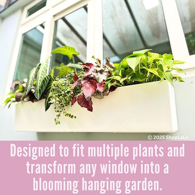 LaLaGreen Planter Boxes Outdoor (40 Inch, 1 Pack) Rectangular Self Watering System Window Flower Boxes with Bracket, Large White Planters Vertical Plant Container Hanging Wall Mount Indoor Succulents