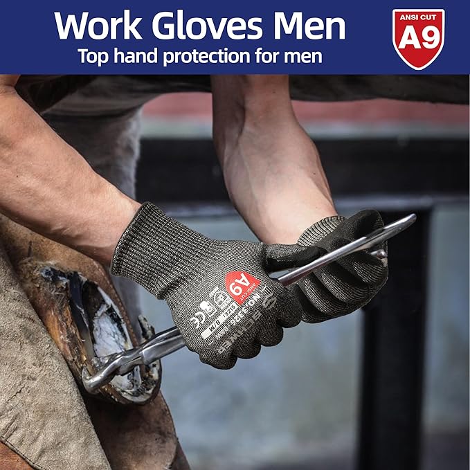 Schwer ProGuard Highest Level Cut Resistant Work Gloves PR3326 for Extreme Protection，ANSI A9 Cut Gloves with Reinforced Thumb, Non Slip, Breathable, Durable, Touch-screen, Black 1 Pair（S）