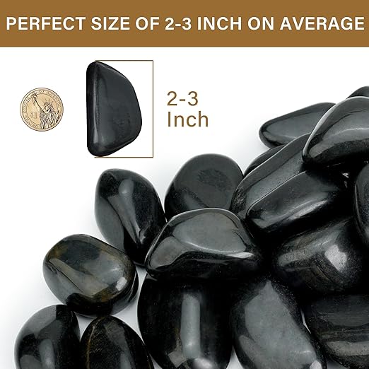 3lb Black River Rocks for Plants Indoor, 2-3Inch Pebbles for Vases Fillers, Decorative Gravel for Fish Tank, Natural Polished Stones for Succulent, Bonsai, Landscaping, Bird Baths