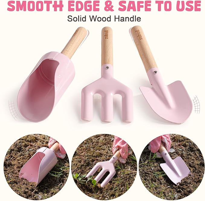 ROBUD Kid Gardening Set, Wooden Garden Tool for Kid, Garden Tool Kit with Tool Storage Bag, Apron, Gloves, Montessori Toys for Kids to be Closed to Nature, WRP51
